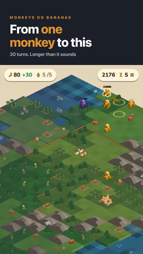 Monkeys Go Bananas: a monkey tribe spreading across an island map